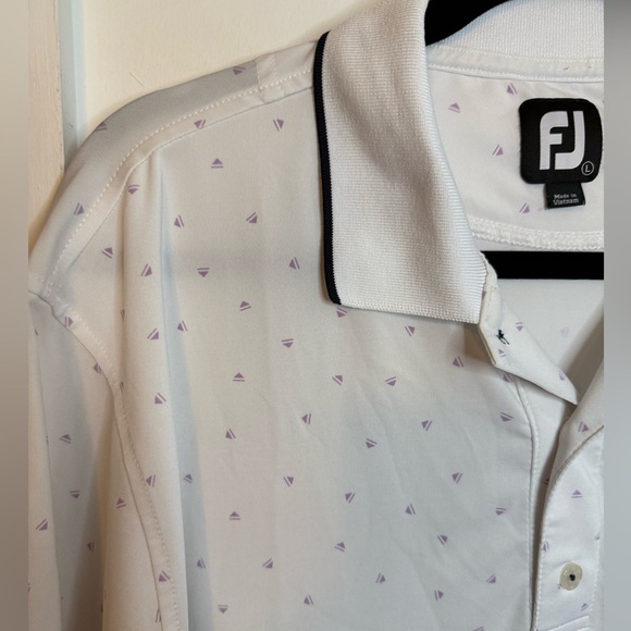 FootJoy Purple Triangle Patterned White Golf Polo - Picture 6 of 6